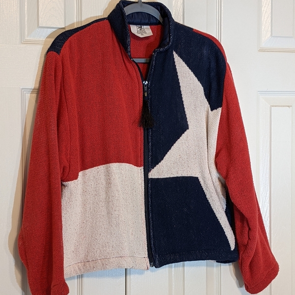 Maxson Tapestri EUC patriotic knit jacket OS red white blue star 100% cotton - Picture 1 of 15